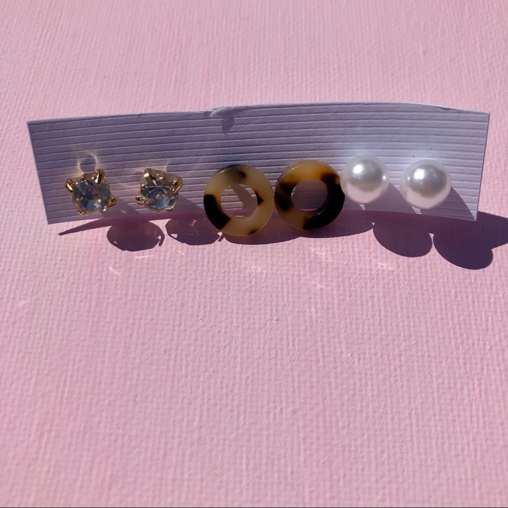 Pixie tortoise shell pearl hoop earring set